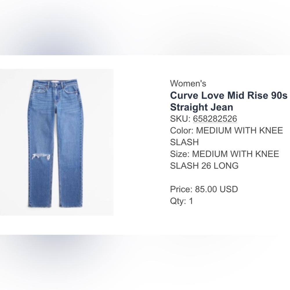 Abercrombie Curve Love 90s Straight Jeans 26L Distressed Mid Rise - Picture 8 of 8